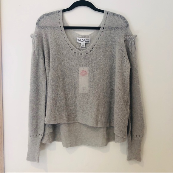 Wildfox Grey Rhinestone Ruffle Sweater - Picture 5 of 8